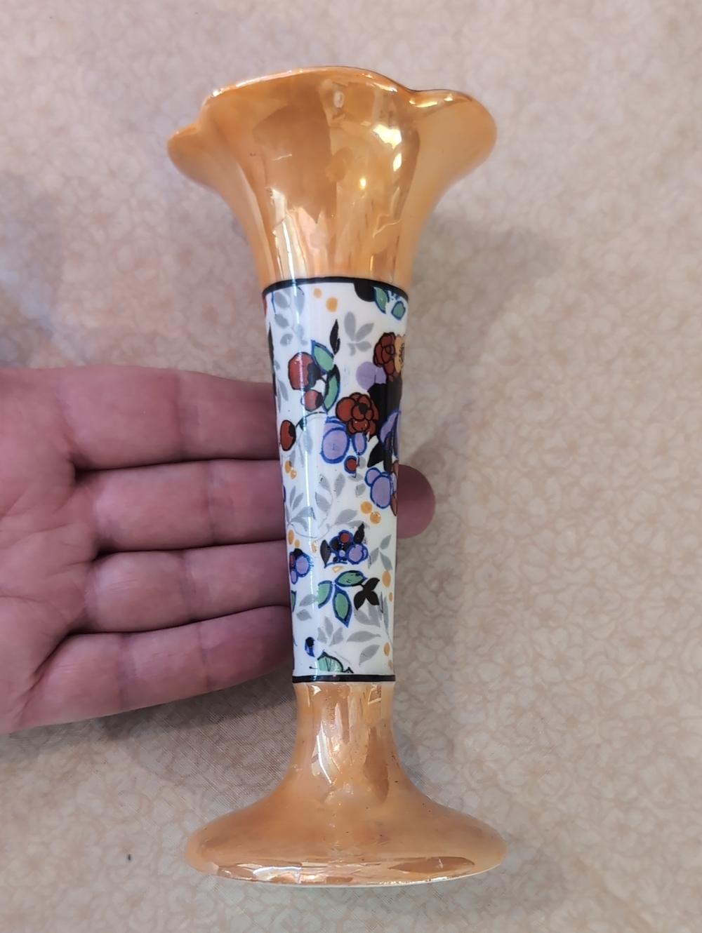 Art Deco Style Orange Floral Bud Vase Made in England